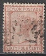 CEYLON - 1868 - YVERT N° 57 OBLITERE (PETIT TROU DÛ A L'OBLITERATION) - COTE = 85 EUR. - Ceilán (...-1947)