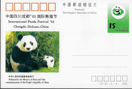 Chine 1993. Entier Postal, Carte. Festival International Panda - Ours