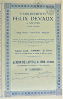 Et. Félix Devaux - Action De Capital De 1000 Francs (1929) - Anvers - Cars