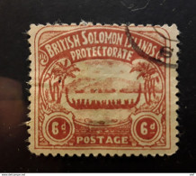 BRITISH SALOMON ISLANDS, 1907, Pirogue Indigène, Yvert No 6, 6 Pence Rouge Brun Faux Obl TB - Isole Salomone (...-1978)