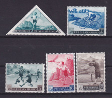 1953 San Marino Saint Marin SPORT I° PROPAGANDA SPORTIVA 5 Valori MNH**: 3, 4, 5, 10, 25 Lire - Unused Stamps