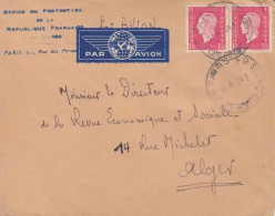Lettre "protectorat Maroc"par Avion Obl. Paris 49 Le 24/1/45 Sur 1f50 X 2 Dulac N° 691 X 2  (tarif Du 5/1/42) Pour Alger - 1944-45 Marianna Di Dulac