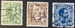 Perfins Perforé 3 T Imbres Stamps Danmark - Plaatfouten En Curiosa