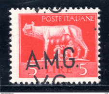 AMG. VG. - Lire 5 Soprastampa Spostata "VG" A Cavallo - Mint/hinged