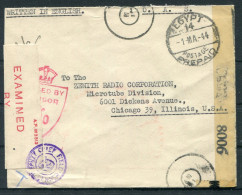 1944 Egypt O.A.S. Fieldpost Censor Cover - Zenith Radio, Chicago USA. Base Army Post Office 4  - Storia Postale