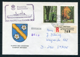 1981 Liechtenstein Registered Vaduz Trees MS WAPPEN VON HAMBURG Ship Cover. Bendern Gamprin Coat-of-Arms - Lettres & Documents