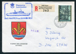 1981 Liechtenstein Registered Vaduz Trees MS WAPPEN VON HAMBURG Ship Cover. RUGGELL Coat-of-Arms - Brieven En Documenten