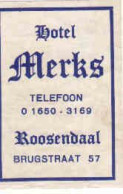 Dutch Matchbox Label, Roosendaal - North Brabant, Hotel MERKS, Brugstraat 57, Holland Netherlands - Boites D'allumettes - Etiquettes