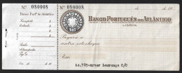 Check Banco Português Atlântico Lisbon. $05 Check Stamp With Offset Printing.Cheque BPA. Selo De Cheques $05 Com Impress - Cheques En Traveller's Cheques