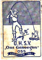 Dutch Matchbox Label 1961, Oss - North Brabant, O. H. S. V. - Ons Genoegen, Kampioen 1961, Fishing, Holland Netherlands - Boites D'allumettes - Etiquettes