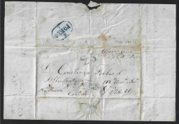 Carta Pré-filatélica 1845, Ínsua, Penalva Castelo,Viseu. Marca 'Guimaraes' 25rs Azul. 'Porto' Azul. Constanç Albuquerque - ...-1853 Prephilately