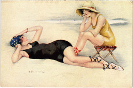 PC ARTIST SIGNED, MEUNIER, LES LARISIENNE A LA MER, Vintage Postcard (b51670) - Meunier, S.