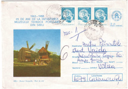 IP 88 - 0144 WINDMILL, Romania - Registered Stationery - Used - 1988 - Windmills