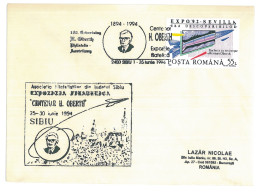 COV 59 - 1541 Hermann OBERTH, Sibiu, Romania - Cover - Used - 1994 - Covers & Documents