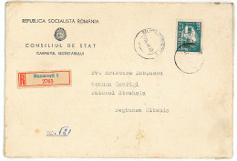 CIP 12 - 128-a-b Bucuresti, Council Of State - REGISTERED Cover - 1966 - Briefe U. Dokumente
