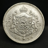 20 FRANCS ARGENT 1934 ALBERT 1er EN NEERLANDAIS BELGIQUE / BELGIUM SILVER - 20 Francs & 4 Belgas