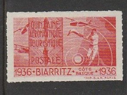 Vignette Biarritz Quinzaine Aéronautique Touristique Et Postale 1936 - Aviation