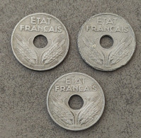 Lot De 3 Pièce état Français 20 Cts 1943 - 20 Centimes