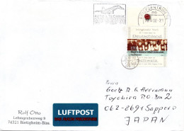 74952 - Bund - 2008 - 170c Fussball EF A LpBf BRIEFZENTRUM 74 -> TOYOHIRA (Japan), M "Nachtraeglich Entwertet"-Stpl - Storia Postale