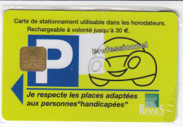 Carte De Stationnement D'horodateur De La Ville De RENNES (variété Carré Blanc à Coté P) - Cartes De Stationnement, PIAF