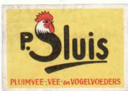 Dutch Matchbox Label 1961, P. Sluis - Pluimvee, Vee En Vogelvoeders, Cock, Holland, Netherlands - Boites D'allumettes - Etiquettes
