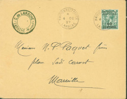 Bureau Anglais Au Maroc YT N°48 Ou 54 ? Surchargé Morocco Agencies 40ct CAD British Post Office Larache 4 OCT 1927 - Morocco Agencies / Tangier (...-1958)