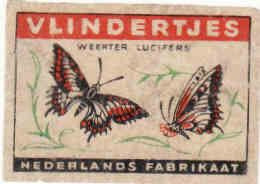 Dutch Matchbox Label, VLINDERTJES, VEERTER Lucifers, Butterly, Schmetterlinge, Holland, Netherlands Fabrikaat - Boites D'allumettes - Etiquettes