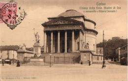 TORINO - CHIESA DELLA GRAN MADRE DI DIO E MONUMENTO A VITTORIO EMANUELE I° - ANIMATA - CARTOLINA FP SPEDITA NEL 1907 - Chiese