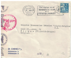 Danmark Cover WWII Dansk Chemo A/S Kopenhagen + Canc. 1942 Tape Censor 'f' >  Brasseries Réunies Bruges Belgien - Covers & Documents