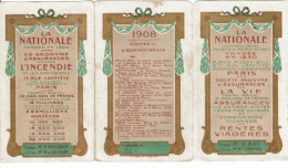 Calendrier Publicitaire 1908 LA NATIONALE ASSURANCE Décors Art Nouveau - Formato Piccolo : 1901-20