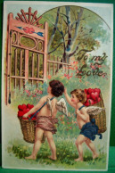 Cpa Gaufrée ST VALENTIN .PETITS ANGES Et HOTTES LIVREURS De COEURS ,  1910 , LOVE . CHERUBS , CUPID  Embossed VALENTINE - Valentijnsdag