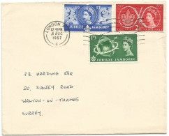 Scout Jubilee Jamboree UK Issue 1957 Cpl 3v Set On CV Traveled London 11aug57 X Surrey - 1952-1971 Pre-Decimal Issues