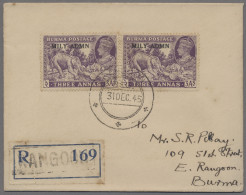 Birma / Burma / Myanmar: 1945, 3a Purple Violet MILIT.ADMN. On Registered Cover - Myanmar (Burma 1948-...)