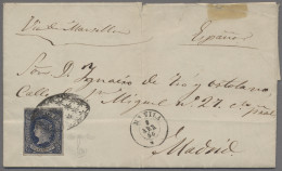 Philippines: 1866, Königin Isabella II., Kopf Nach Links, 12 4/8 Cts. Blau Auf R - Philippinen