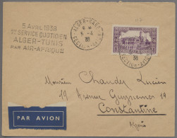 Algeria: 1938, 5.4., Erstflugbrief Algier-Tunis, Seltene Zwischenstation Bis Cas - Storia Postale