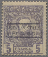 Belgian Congo: 1889, "Leopold II." 5 Fr. Violett Mit Schwarzem Aufdruck "COLIS P - Other & Unclassified