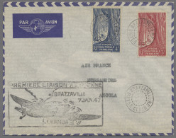 French Congo: 1947, 7.1., Erstflug Von Brazzaville Nach Mossamedes, Angola, Mit - Lettres & Documents