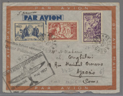 Gabon: 1937, 13.5., Brief Aus LAMBARENE Nach Korsika, Erstflug Mit Zwei Sonderst - Gabón (1960-...)