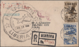 Liberia: 1942 "First Flight Liberia-U.S.": Airmail Stamp $1 Of 1941 Used Along W - Liberia