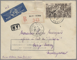 Reunion: 1947, 28.3., Erstflug-R.-Brief Mit Rückschein Von Saint Denis Nach Dieg - Lettres & Documents