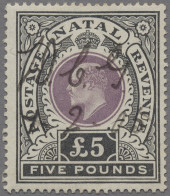 Natal: 1902, "Edward VII." Partie Mit 5 Und 10 Shilling Gestempelt, 1 Pfund Gest - Natal (1857-1909)