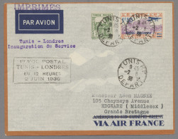 Tunisia: 1936, 2.6., Erstflugbrief Nach London, Luxus! - Tunesien (1956-...)