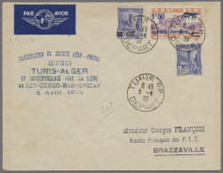 Tunisia: 1938, 5.4., Erstflugbrief Tunis-Algier-Kongo, Mit Hinweiszettel Zur Ver - Tunisia