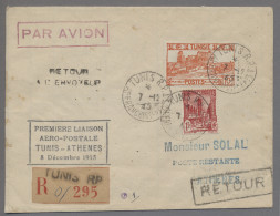Tunisia: 1945, 7.12., Erstflug Tunis-Athen, Recobrief Mit Sonderstempel, Kab. - Tunisie (1956-...)