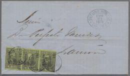 Mexico: 1871, Jan 21, EL From COLIMA Bearing 12c Black On Green Horizontal Strip - Mexique