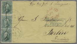 United States: 1868, 10c Green Vert Pair And Single On Cover To Berlin Stamps Ti - Briefe U. Dokumente