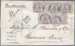 Belgium: 1875, Leopold 1fr. Lilac, Horizontal Strips Of Four And Of Three Paying - Briefe U. Dokumente