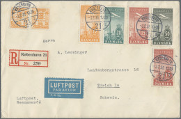 Denmark: 1934, Luftpostmarken Zu 10, 15 (2), 20 Und 50 Öre In Kombination Mit Ve - Covers & Documents