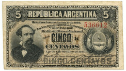 5 CENTAVOS REPUBLICA ARGENTINA BANCO NACIONAL AVELLANEDA 01/10/1883 QSPL Lotto 570 - Argentina