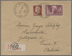 France: 1929-30, Staatsschuldentilgungskasse 1.50 Fr+ 50C. Braunrot, Zusammen Mi - Cartas & Documentos